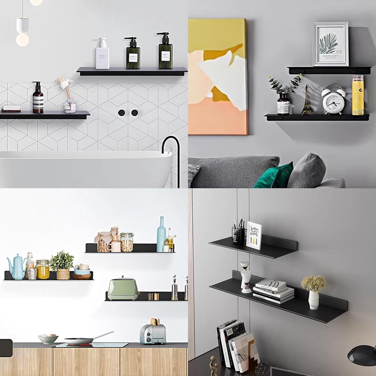 30*12*4 cm - Wall-mounted rack - Bathroom Shelves - Metal shelves - waterproof - small floating metal shelves - wall shelf - for bathroom, living room, bedroom, kitchen - with screws - black