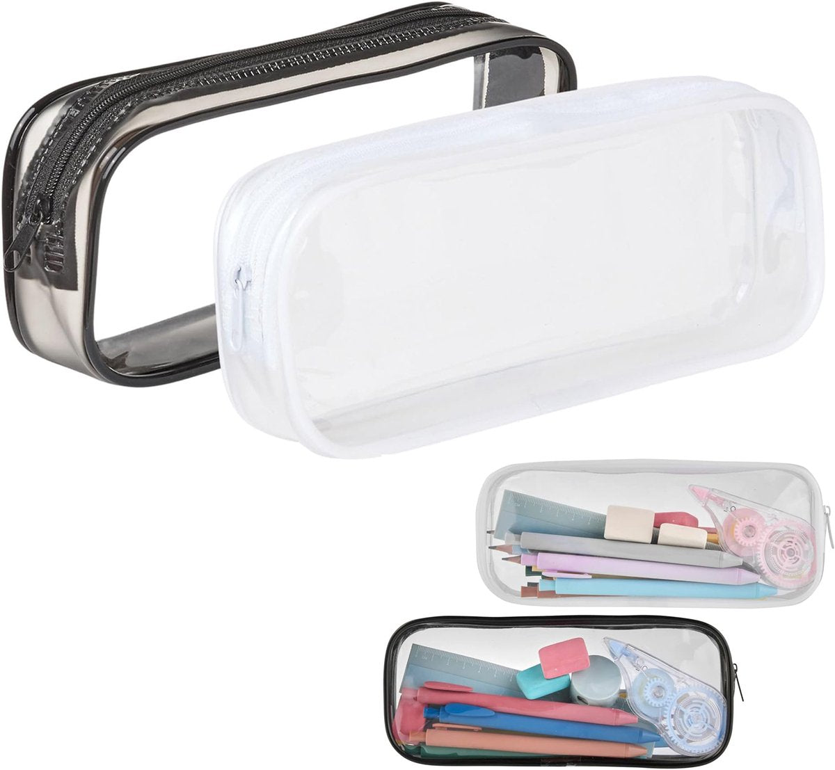 Pencil Case - 2-Piece Pencil Case - Pencil Case for School - Transparent Pencil Case - Transparent Exam Pencil Case - School Supplies - transparent school pencil case - school pencil case - Pencil case for men and women, children's pencil case, travel - P