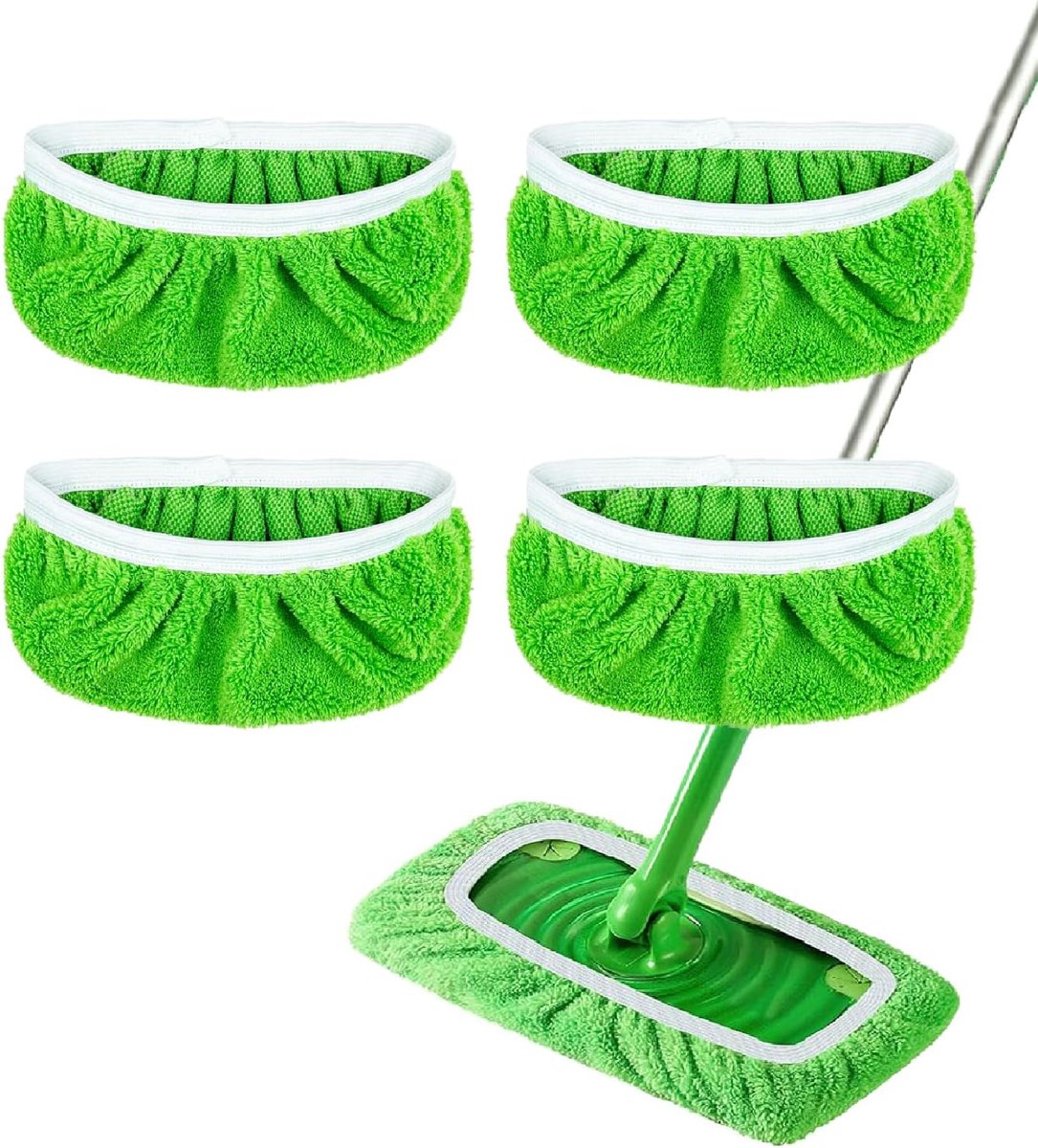 4 Pack Reusable Microfiber Mop Pads - Suitable for Efficient Sweeping Cleaning - Suitable for Swiffer Sweeper - Wet & Dry Cleaning Cloths - Mop Head Replacement - Washable Refills - for Household Floors - 25 x 11.5 cm