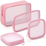 4 pieces - Cosmetic bag - Travel toiletry bag - Storage bag - mesh cosmetic bag - travel bag with zipper - mini makeup bag - for daily accessories - for travel and daily use - small, large, medium - pink
