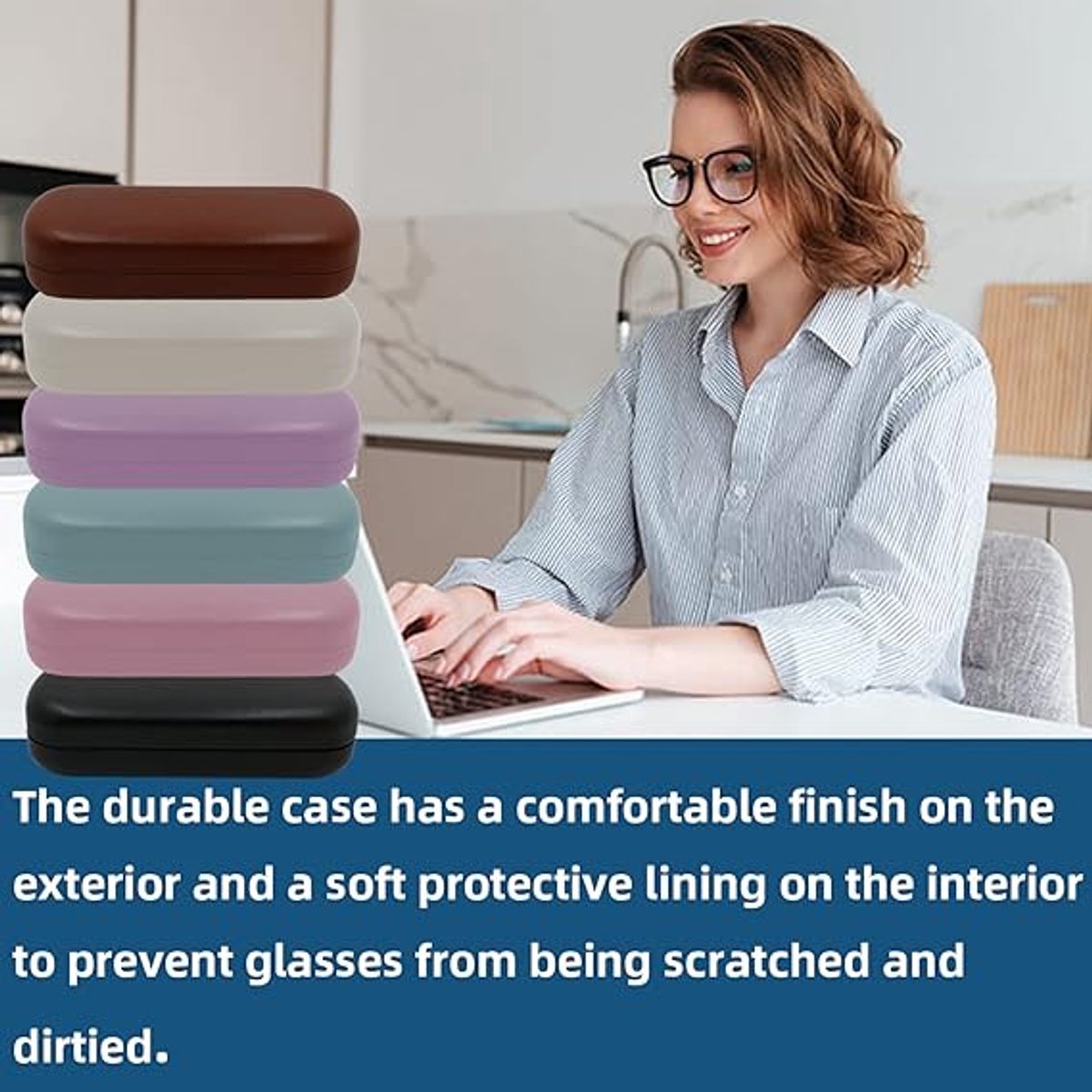 Hard glasses case - PU leather glasses case - Wearable protection - Cover - Leather glasses case - Black - 16 x 6.4 x 3.6 cm