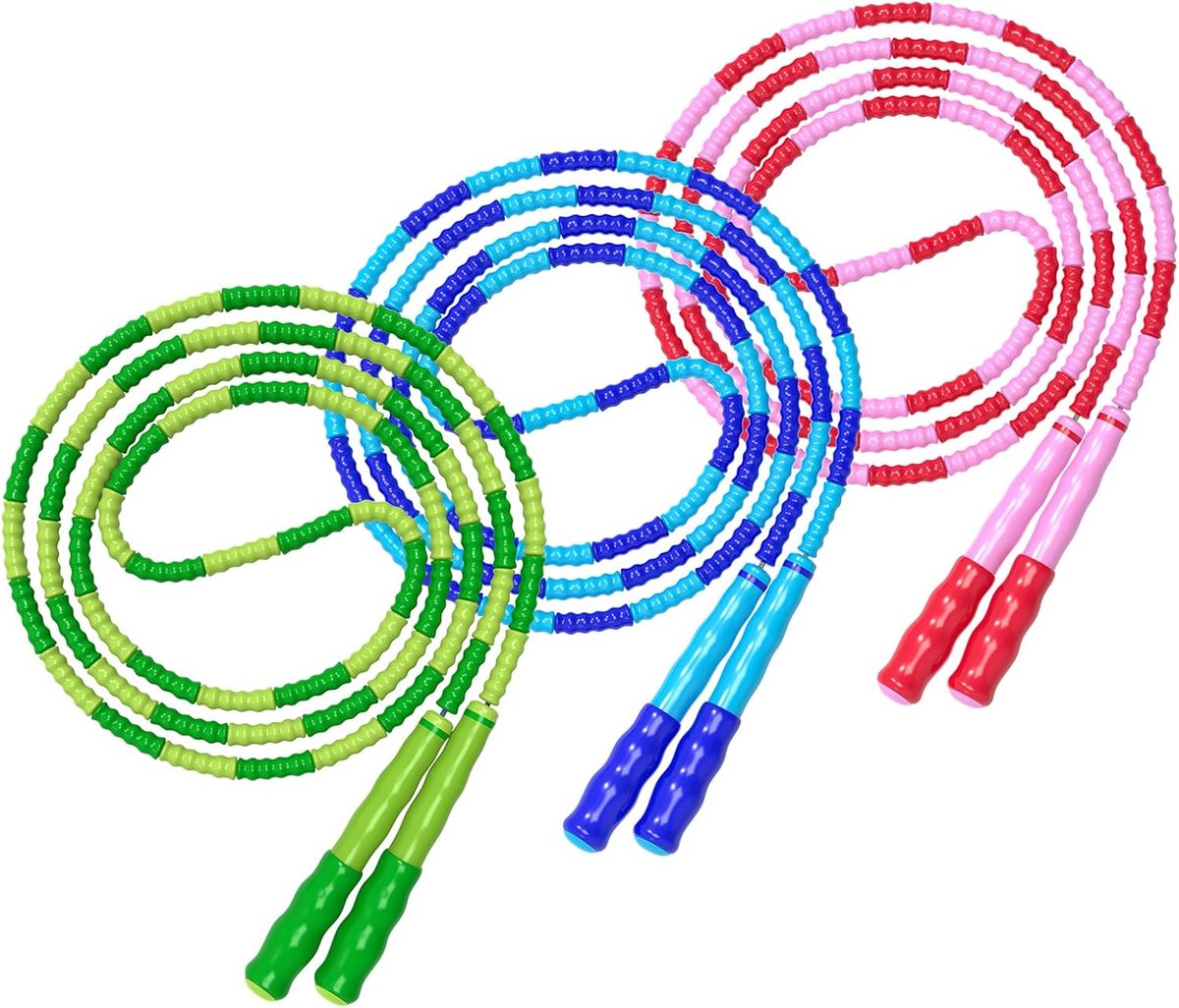 Beaded Jump Rope - 3 Pieces - Jump Rope - Length Adjustable Jump Rope - Tangle-Free Segmented Jump Rope With Soft Beads - Beaded rope - Jump Rope - Fitness Jump Rope For children, men and women - Weight Loss