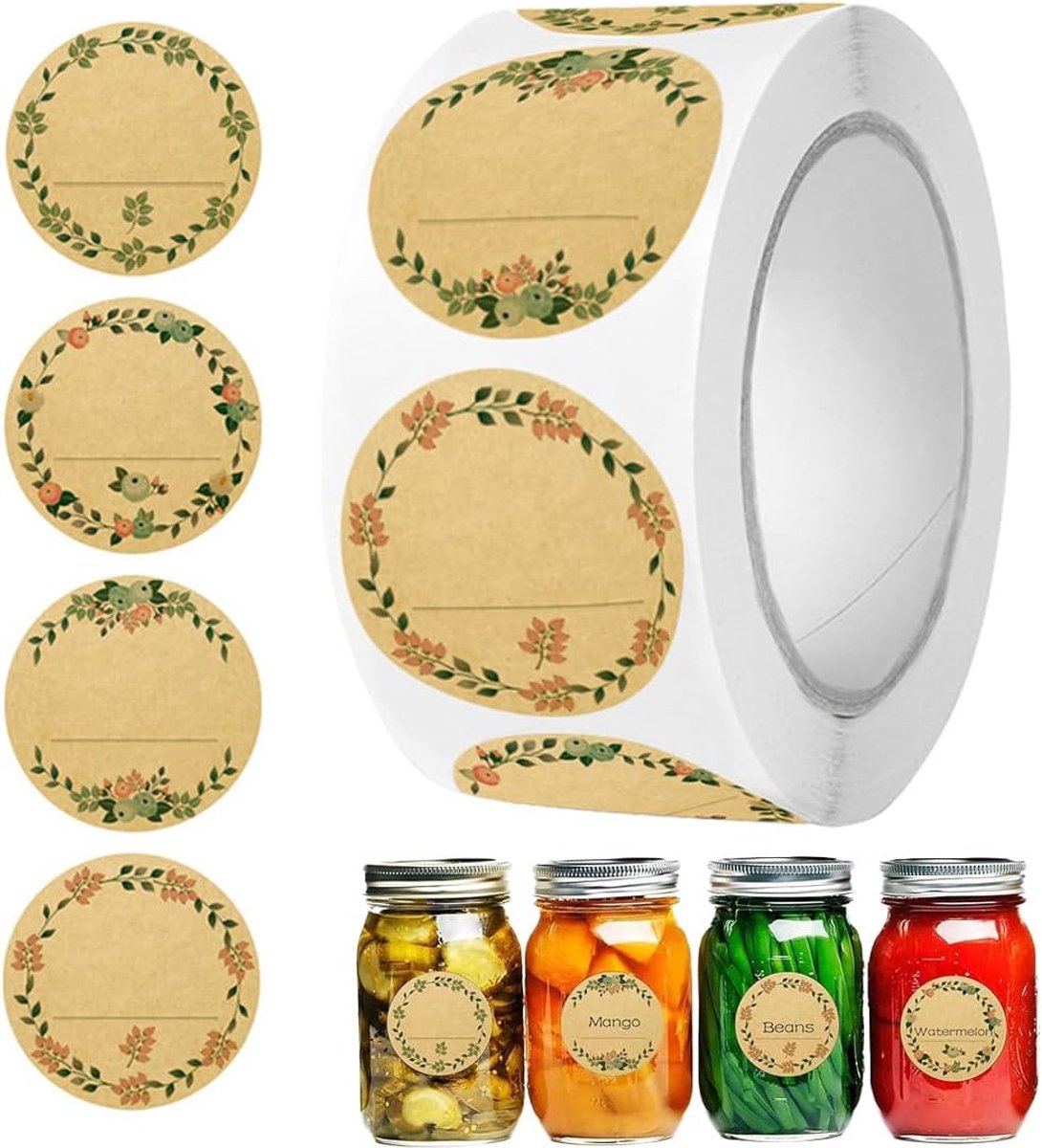 500 pieces - Labels - Jar Labels - jam labels - gift stickers - household labels - kraft paper stickers - writable - floral design - self-adhesive - for jam jars, spice jars, bottles, gift bags and Thanksgiving gifts - 50mm