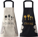 Kitchen Apron - 2 pieces - Professional Cooking Apron - Ladies' Kitchen Apron with Hand-Wipe Pockets - for Ladies and Gentlemen - Professional Cooking Apron - Catering Apron - Large Pocket - Hand-Wipe - Waterproof - for Cooking and Baking - Easily Adjusta