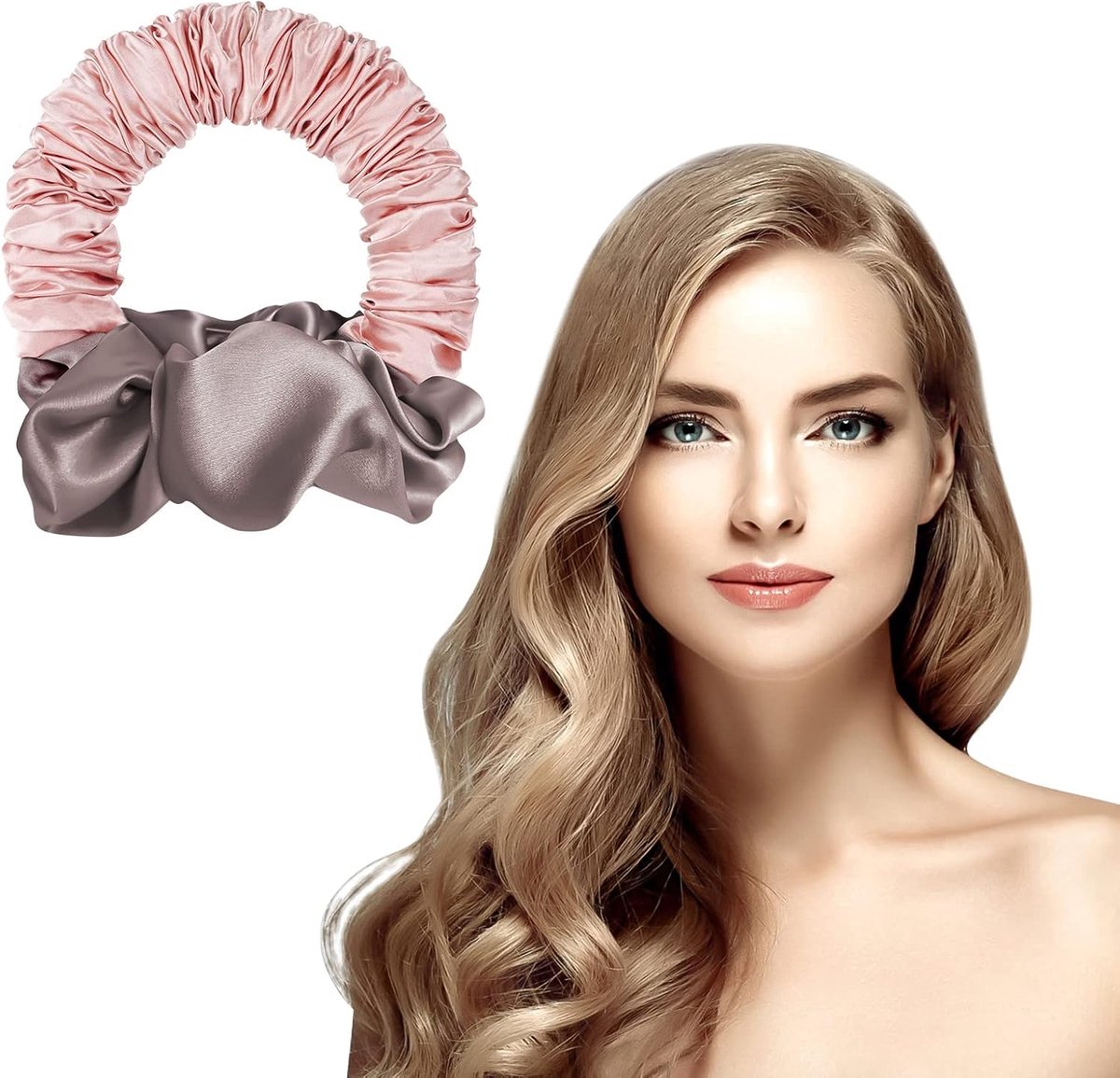 Heatless Curls - Hair curler - hair rollers - Curlers without heat - soft sleep curl scrunchie - for long, medium-length hair - hair curler without heat - satin night curler - lazy scrunchie - DIY hair styling tools - pink - Ø 18cm