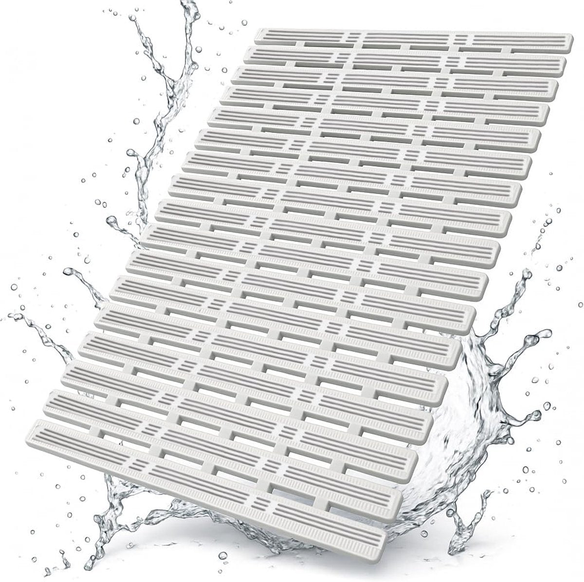 Shower mat - 40*68 cm - Non-slip shower mat - Bath mat - with suction cups and drainage holes - non-slip bath mats - for use in the bath, shower tray, or bathroom tiles - easy to cut and dry - for the elderly, children, and pets - white & grey