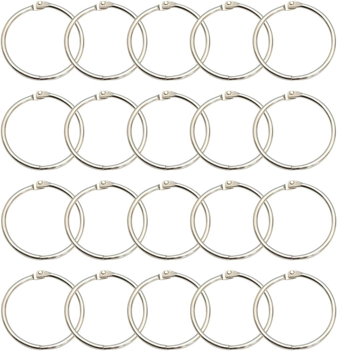 20 pieces - 55 mm - Book rings - metal ring binders - Binding ring - for loose sheets - card ring binder - keychain - for scrapbooking, album, crafting - for organizing and binding loose cards and recipes - silver
