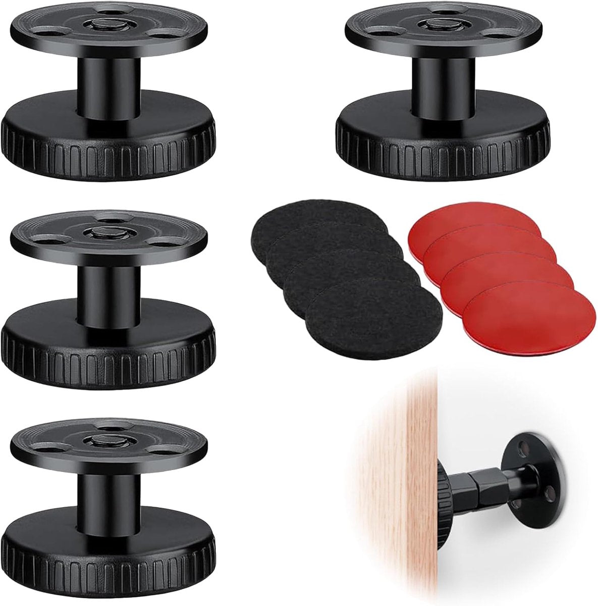 4 pieces - Headboard stoppers - Furniture legs - Bedside fixer - Headboard fixings - Adjustable - 27-40 mm - sofa support stoppers - Anti-sway wall protection - Bed stopper - Furniture protector - floor protectors - Reduces noise - black