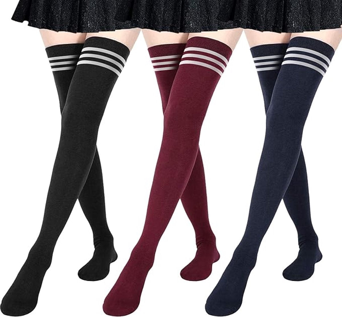 women's knee socks - 3 Pairs - Knee socks - knee socks for women - overknee socks - Sexy socks - girls' knee socks - striped socks - Black/Red/Blue