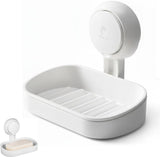 Soap holder - Soap dish with suction cup - Soap holder - Soap dish - Soap box - self-draining soap dish - suction cup soap holder - no drilling - reusable - bathroom accessories - for shower, bathroom, kitchen sink - 11.5*8.5*14 cm - white
