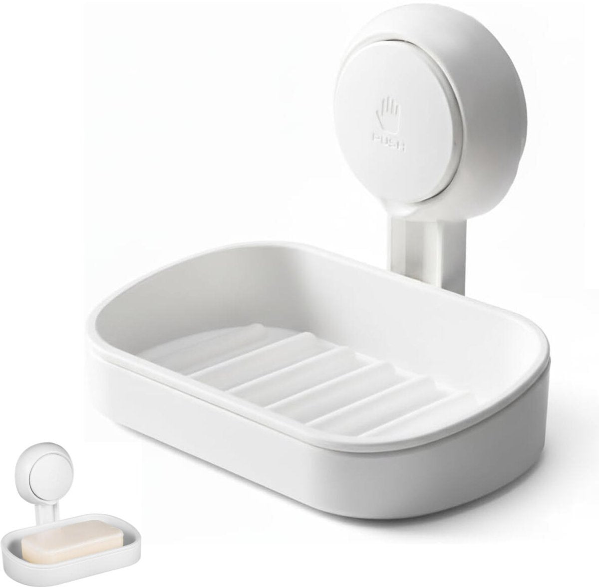 Soap holder - Soap dish with suction cup - Soap holder - Soap dish - Soap box - self-draining soap dish - suction cup soap holder - no drilling - reusable - bathroom accessories - for shower, bathroom, kitchen sink - 11.5*8.5*14 cm - white