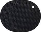 Silicone Pot Holders - Round - Pot Holders - Glass Coasters - Heat-Resistant Pot Holders - For Pots and Pans - Insulation Mats - Durable Non-Slip - Heat-Resistant Mats - Durable Flexible - Black