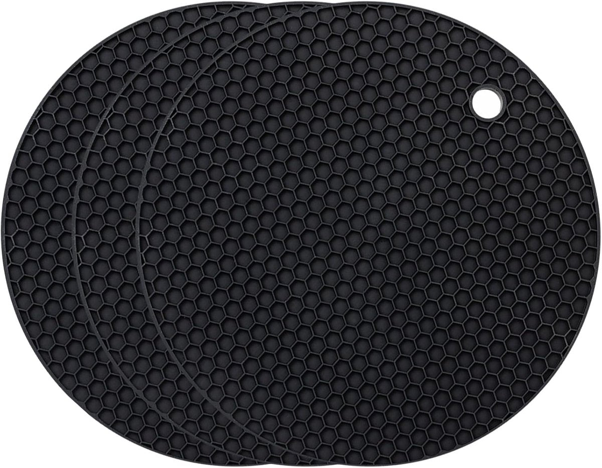 Silicone Pot Holders - Round - Pot Holders - Glass Coasters - Heat-Resistant Pot Holders - For Pots and Pans - Insulation Mats - Durable Non-Slip - Heat-Resistant Mats - Durable Flexible - Black