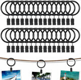 30 Pieces - Curtain Rings with Clips - Shower Curtain - Stainless Steel Curtain Rings - Metal Curtain Hooks - Curtain Rod Ring - for Shower and Window Curtains - Black