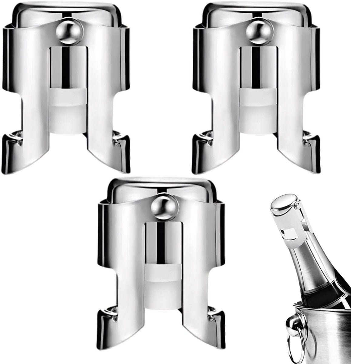 pieces - Stainless steel champagne stoppers - Reusable - champagne corks and stoppers - Food-grade anti-bubble wine stoppers - Leak-proof - For champagne, cava and prosecco - 5.5*3.8 cm - silver