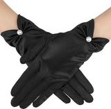 Gloves - Short satin gloves - Pearl glove - Wedding gloves - Satin tea party glove for ladies - Opera gloves - for tea party, tuxedo, dancing, wedding - 22*8 cm - black