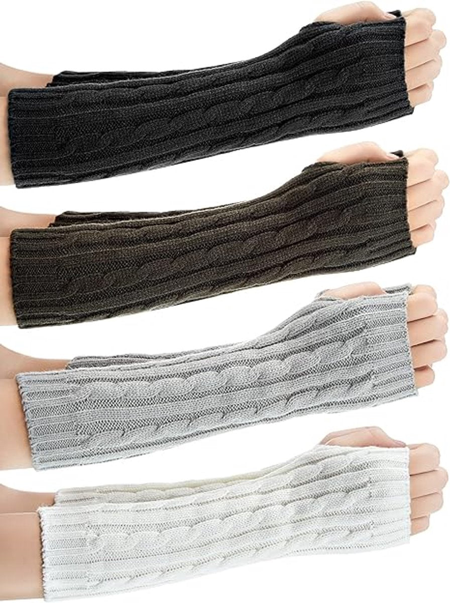 4 pairs of knitted arm warmer gloves - winter sleeves - winter long fingerless mittens - gloves - thumbhole gloves for men and women