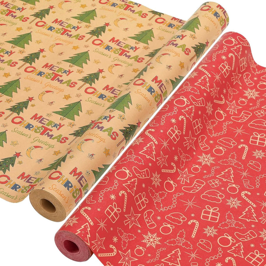 Wrapping paper - Christmas wrapping paper - Christmas gift paper - Wrapping paper with figures - 43 x 300cm - 2 Rolls - Christmas paper wrapping paper for Christmas - Christmas paper wrapping paper for children - gift paper - Kraft gift paper - Christmas 