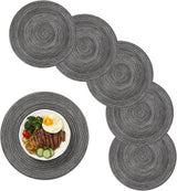 6 pieces - Table mats - Placemats - Round placemats - washable cotton placemats - round braided placemats - Round table mats - Woven placemats - Round placemats - grey - 38*38 cm