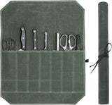 Chef Tools Protector - with 7 slots - Chef's knife roll bag - Knife bag - Waxed canvas knife bag - Cookware - knife case - knife holder - storage bag - cutlery tool roll bag - for camping - (Knives Not Included) - 45*56 cm - green