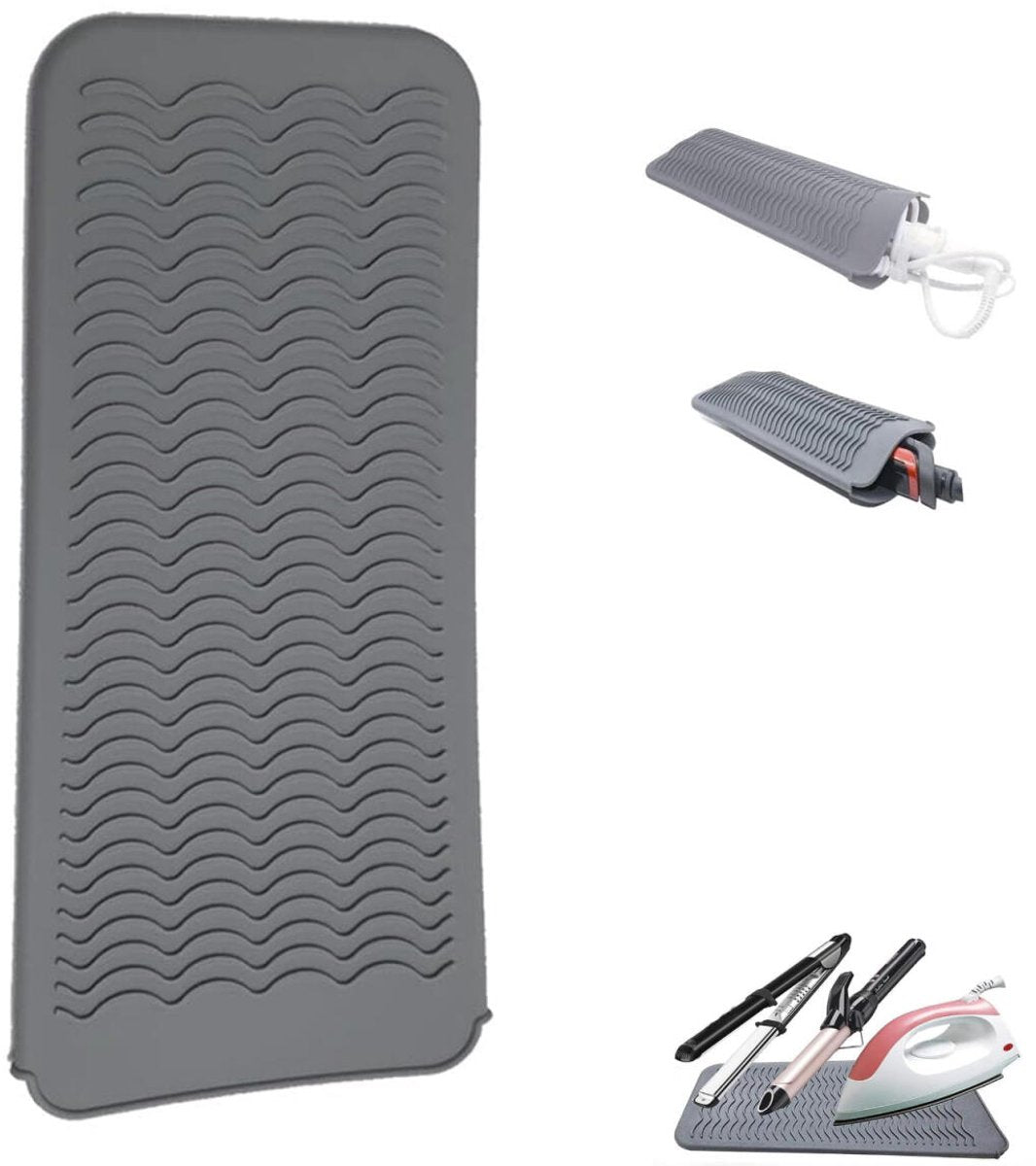 Heat-resistant mat - Heat-resistant pads - Heat mat - Silicone case - - Silicone protective pads - Curling iron mat - Straightener mat - storage bag - storage pouch - for curling irons, straighteners, and hair styling tools - 286*142*9mm - grey