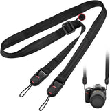 Camera Strap Compact - Wrist Strap for DSLR Camera - Neck Strap Band - Belt - Shoulder Strap - Camera Strap Set - Carrying Strap - Adjustable Length - Suitable for Canon, Nikon, Sony DSLR - Black