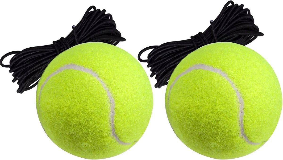2 pieces - Tennis ball - With 4m rope - Tennis training ball - Training balls - Tennis training set - for personal tennis training, pets, adults, beginner players - 64 mm - green