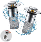 Pieces Drain 34-40mm - Drain Stopper - Improved Bathroom Washbasin Drain Plug with Hair Strain - Drain Set - With Anti-Clog Screen - Stopper - Removable Strainer Drain Plug - Drain Plug for Surface-Mounted Sinks - Bath Drain Stopper