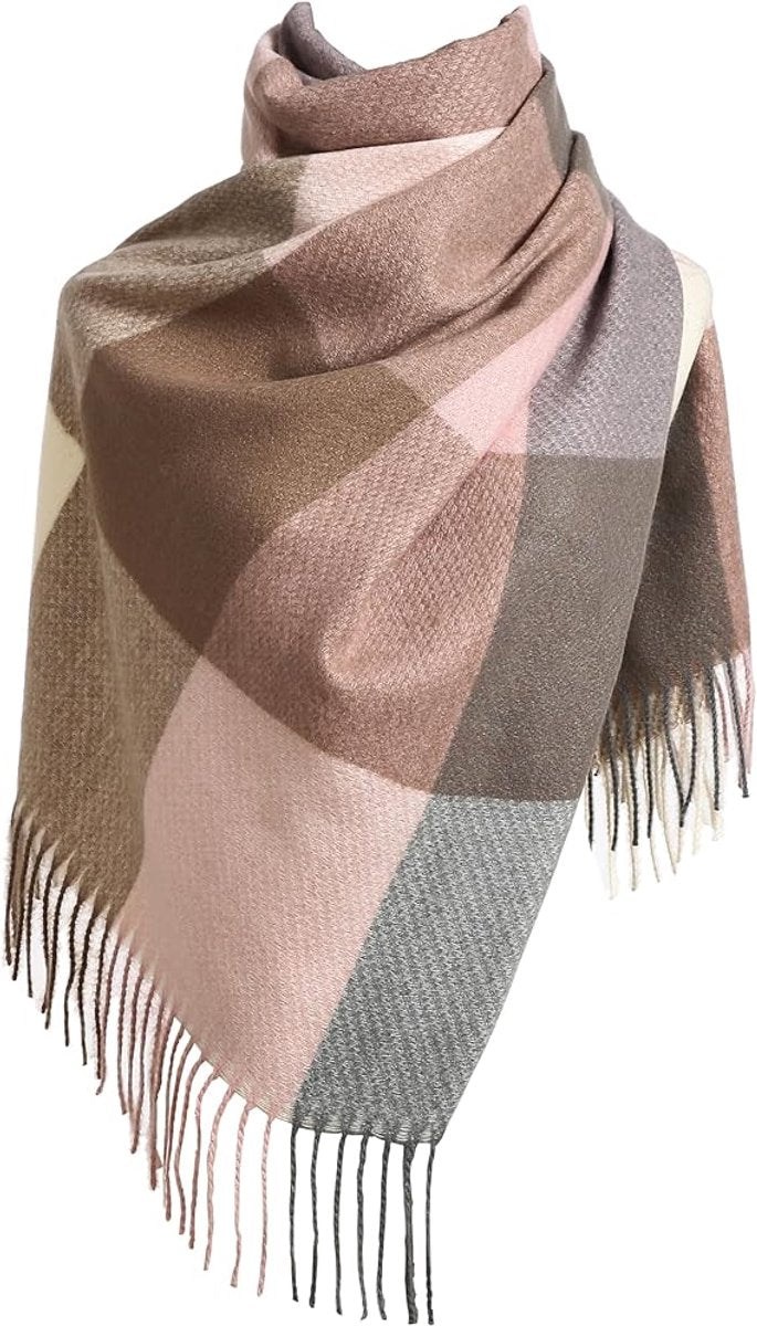Women's Scarf - 180 × 70 cm - Women's Fashion Scarf - Winter Scarf - Women's Scarf with Scottish Pattern and Fringes - Soft & Warm - Long Warm Checked Winter Scarf - Autumn Scarf - Wrap - Pink
