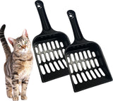 Cat Pellet Scoop (2 Pieces) - Cat Litter Scoop - Black Sieve and Poop Cleaner - Poop Scoop - Pet Litter Box Maintenance - Plastic Shovel - Kitten Scoop for Pine Pellets - Handy Hanging Hole for Quick Storage - 8x3.5inch