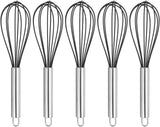 Set of 5 Egg Beaters - 10 Inch - Whisk - Beater Set - Kitchen Whisk - Hand Mixer - Silicone Egg Beater - Manual Egg Beater - Scratch-Free Beating - Non-Stick - for Beating Eggs, Blending, Whipping & Stirring - Black