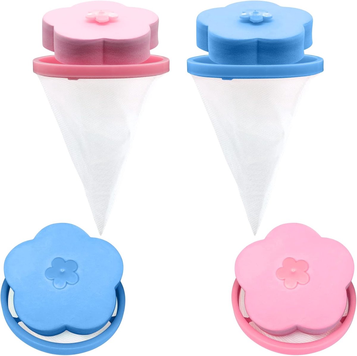 4 pieces - Filter bags for washing machines - Pet hair catcher - washing machine mesh bag - lint catcher - washing machine hair catcher - for dogs and cats - reusable - household hair filter - washing machine lint catcher mesh bag - blue and pink