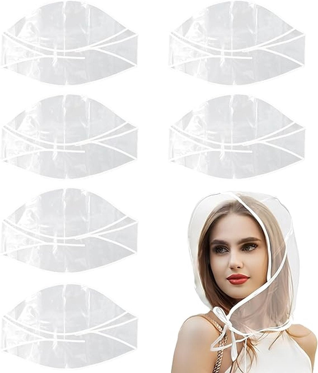 6 pieces - Rain hat - transparent waterproof rain cap - with plastic brim - transparent plastic cover - waterproof cover - protective hood - rain caps for outdoor activities - reusable - rain hat for women - 115*33cm - white