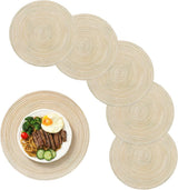 6 pieces - Table mats - Placemats - Round placemats - washable cotton placemats - round braided placemats - Round table mats - Woven placemats - Round placemats - beige - 38*38 cm