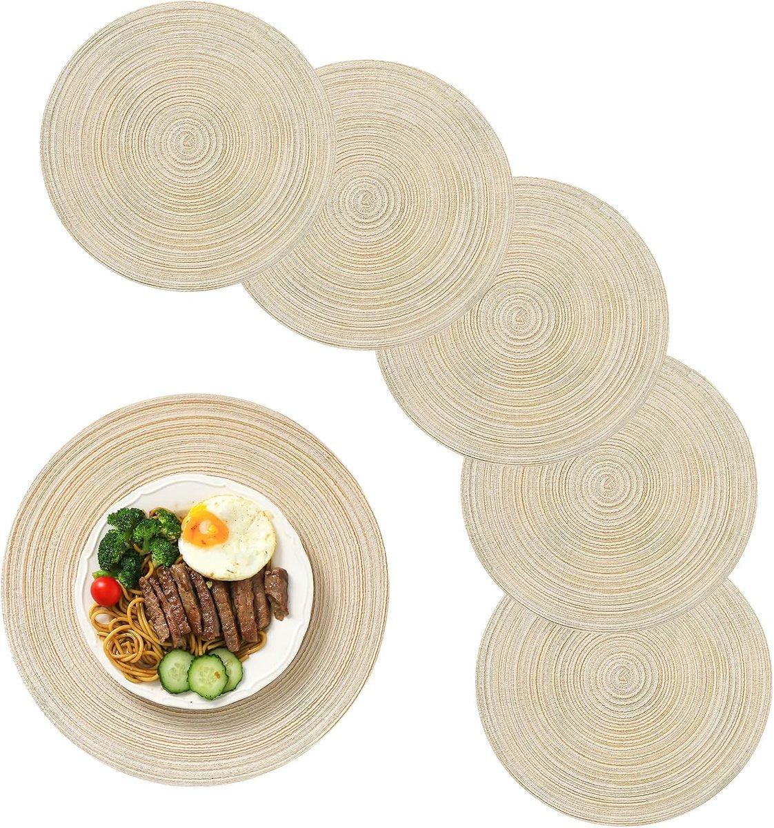 6 pieces - Table mats - Placemats - Round placemats - washable cotton placemats - round braided placemats - Round table mats - Woven placemats - Round placemats - beige - 38*38 cm