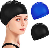 pieces - swimming cap - 23*20 cm - silicone swimming caps - hearing protection - waterproof swimming hat - keep dry for long and short hair - unisex swimming caps - for adults, children and juniors - black and blue