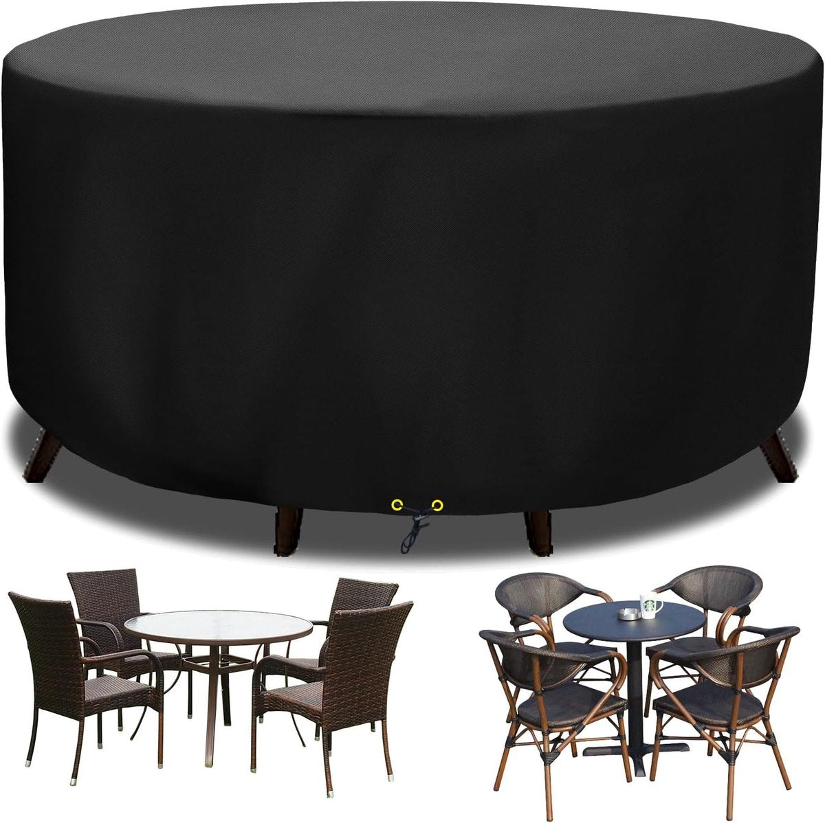 Round Cover - Waterproof - Large Round Garden Table Cover - Windproof - Anti-UV - Tough - Oxford 420D, Round Table Cover - for Garden Furniture - Black - Diameter 130 x 71 cm