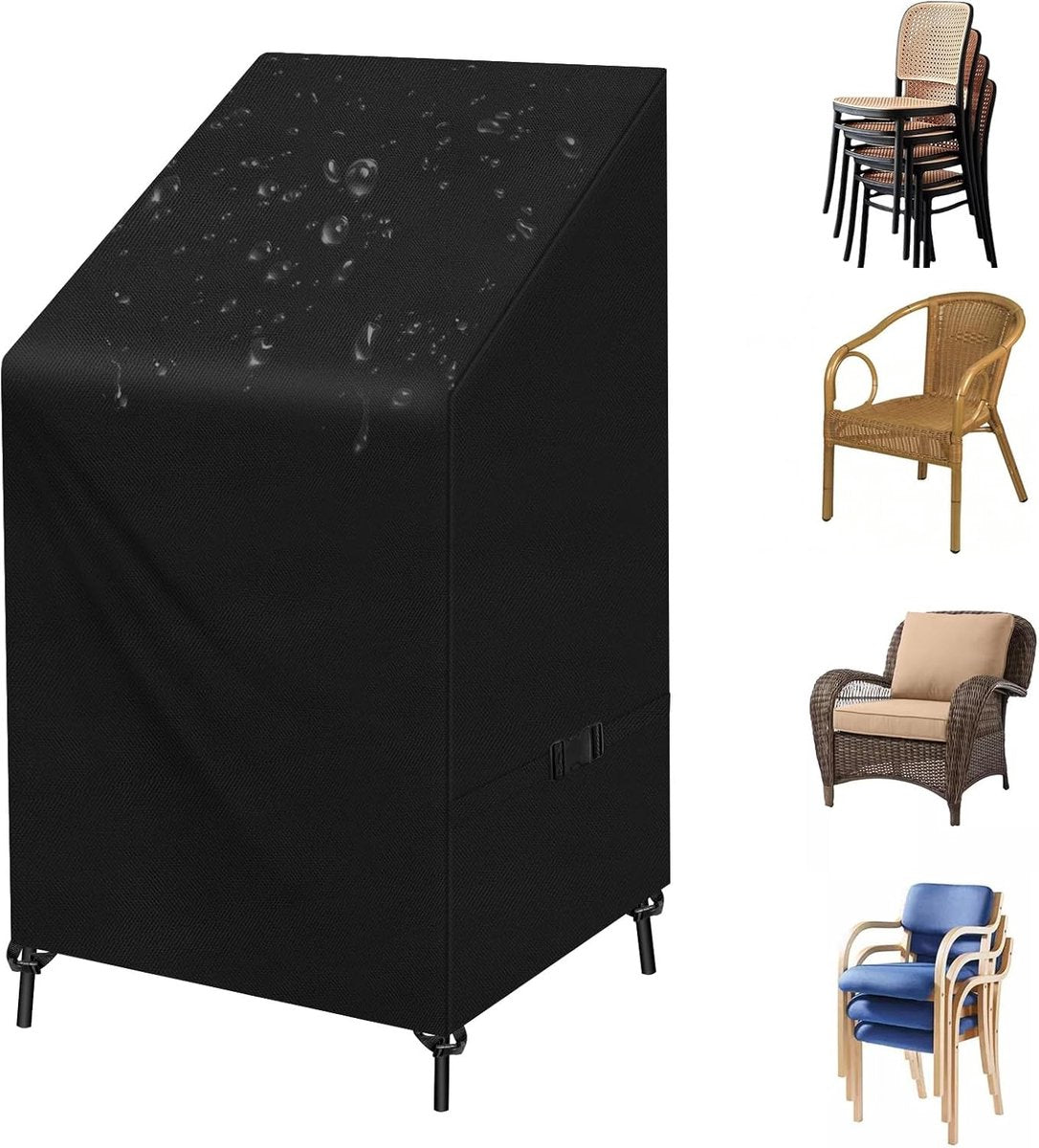 Garden Chair Cover - 75*75*120cm - Garden Furniture Covers - Waterproof Chair Cover - 210D Oxford - furniture covers - stackable garden chair cover - protective cover for garden chairs - dust cover - dustproof - rainproof - sunproof - snowproof - black