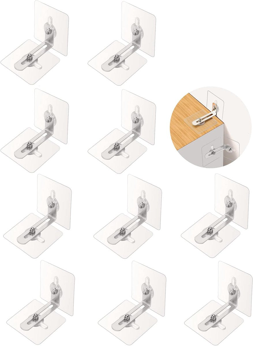 10 Pack Furniture Wall Anchors - Furniture Safety Anchors - Self-Adhesive - Anti-Tip Anchor Set - Falling Furniture Prevention - No Drilling - Safety Metal Bracket - Protect Baby & Pet - for Attaching Bookcase, Cabinet, Dresser