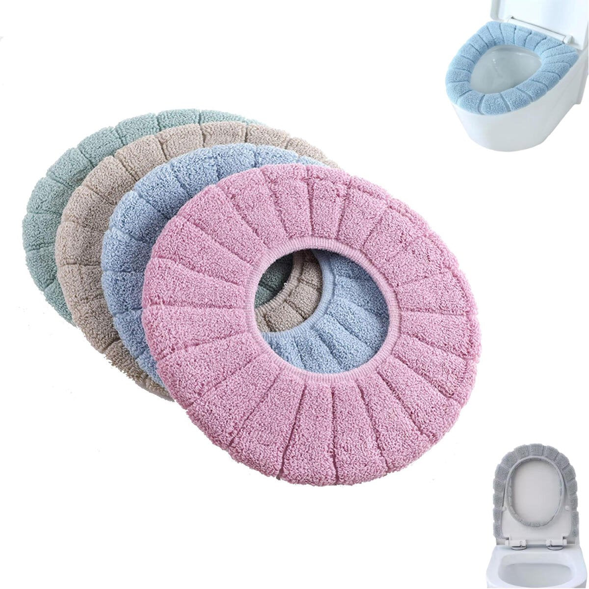 4 pieces - Toilet seat cover - Toilet seat covers - Retractable toilet cushion Mat - Soft washable toilet seat cushion - Toilet seat cover - Universal toilet seat cover - Toilet seat cover - Suitable for most types of toilets - grey, blue, pink, green