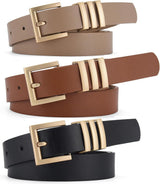 3 pieces - belt - women's belt - elegant simple belt - waist belt for jeans - belt with round buckle - retro women's belts with gold buckle - for jeans , clothing , casual decoration - black , brown , khaki - 105*2.4 cm