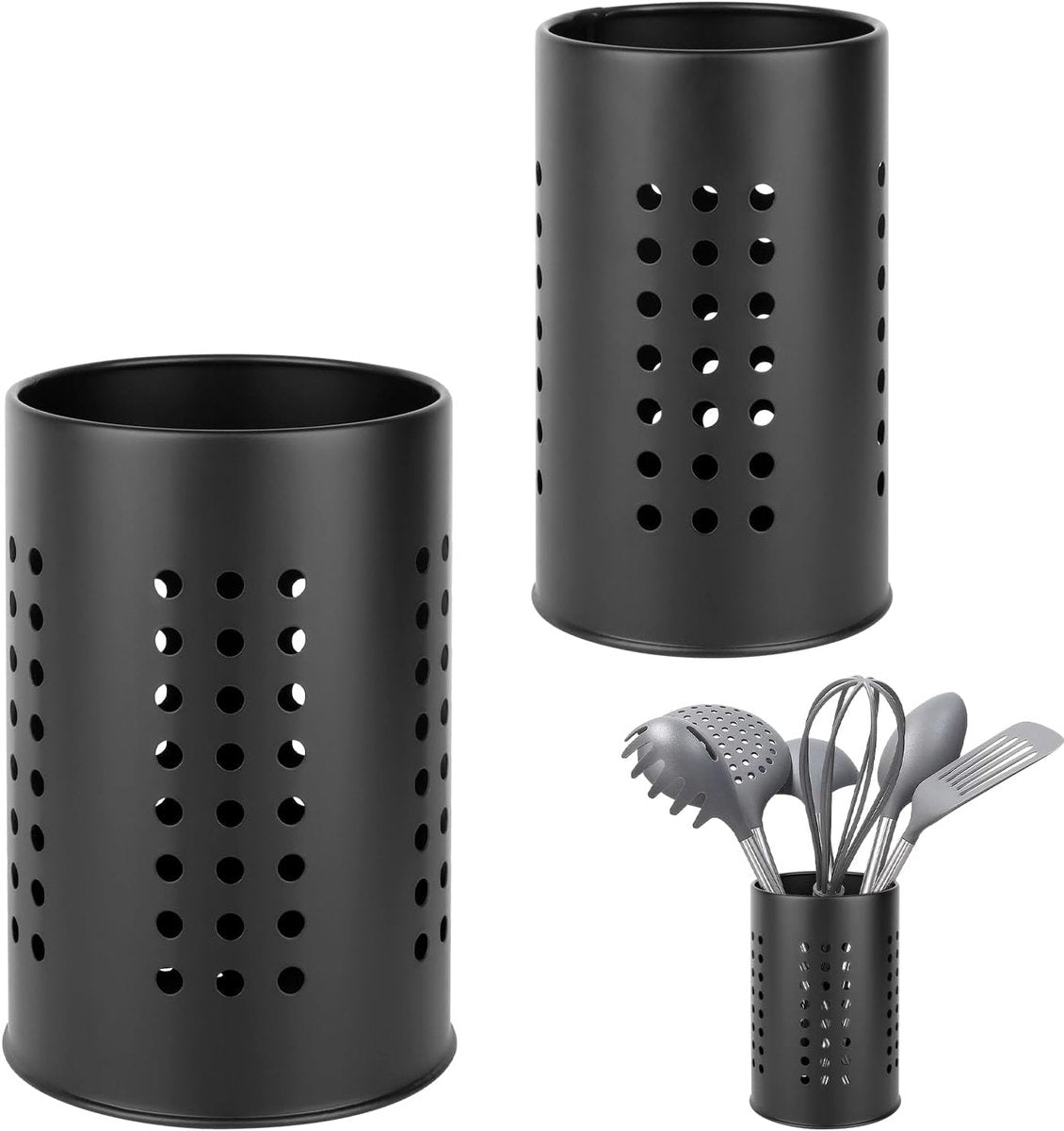 2 pieces - 18*12cm and 16.5*10cm - kitchen tool holder - stainless steel cutlery basket - tableware storage - drain rack - cutlery box - for organizing drawers and countertops - for kitchens - black