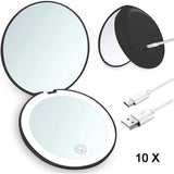 Makeup mirror - Illuminated compact mirror - rechargeable - 1x/10x magnifying makeup mirror - Mirror - portable travel makeup mirror - with natural daylight and LED lighting - small dimmable illuminated mirror - for handbag - 9*1.8 cm - black