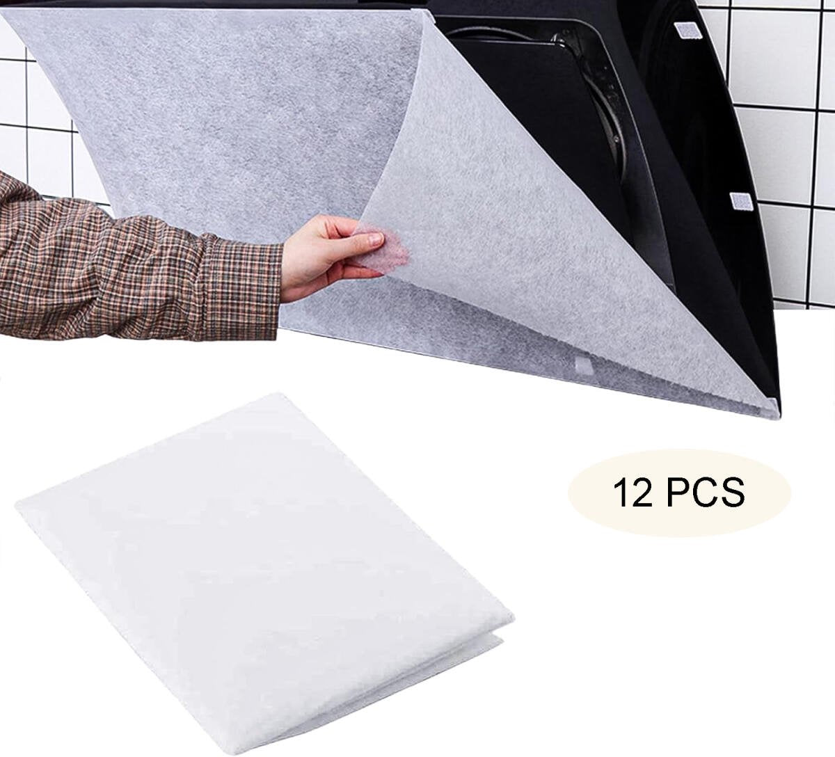 12 pieces - Range Hood Oil Filter Paper - oil-absorbing paper for range hoods - filter paper for range hoods - non-woven extractor fan filters - kitchen grease and odor filters - grease filters - high-temperature oil filter - 43*45 cm - white