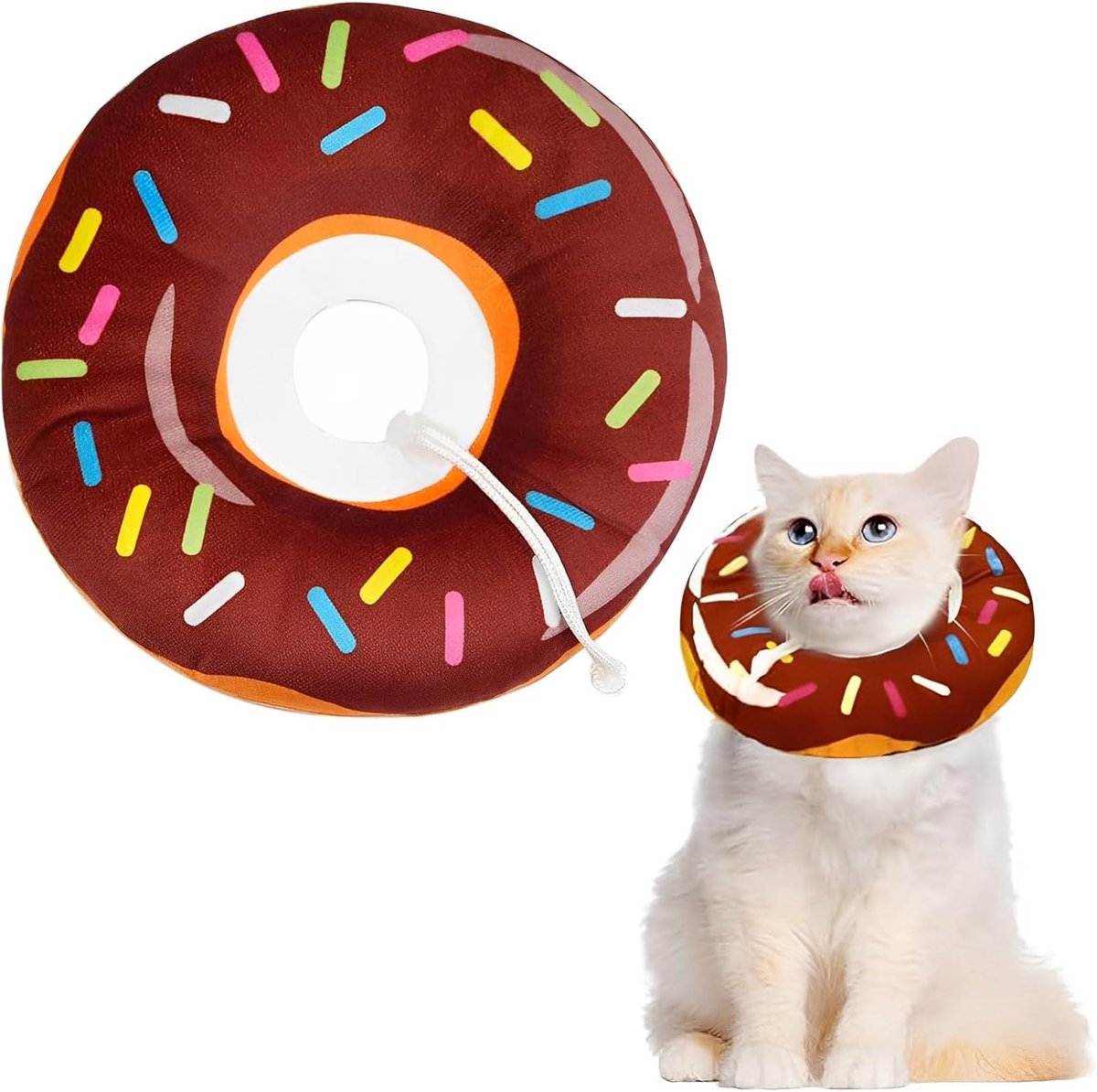 Cat collar - adjustable cat collar - adjustment range 17-26cm - vacuum packed - for after surgery - for small dogs and cats - protective collar for cats and dogs - anti-scratch - anti-licking - brown donut shape