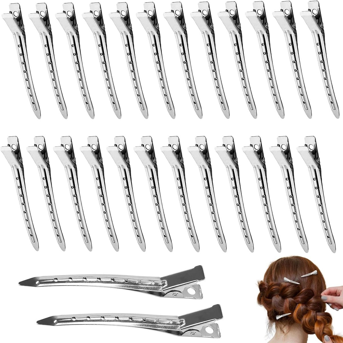 25 pieces - Hairpin - Hairpins - Hair clip - Hair Accessory - Duckbill hairpins - Hair styling clips - curlers with holes - metal hairpins - for hair styling, hair coloring - 9 cm - silver