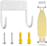 Ironing board holder - Ironing board hanging system - Hook for ironing board - Wall-mounted ironing board holder - Ironing board organizer - Hook - Storage hooks - wall hooks - tool hooks - for laundry rooms, garages and storage rooms - 12*11*6 cm - white