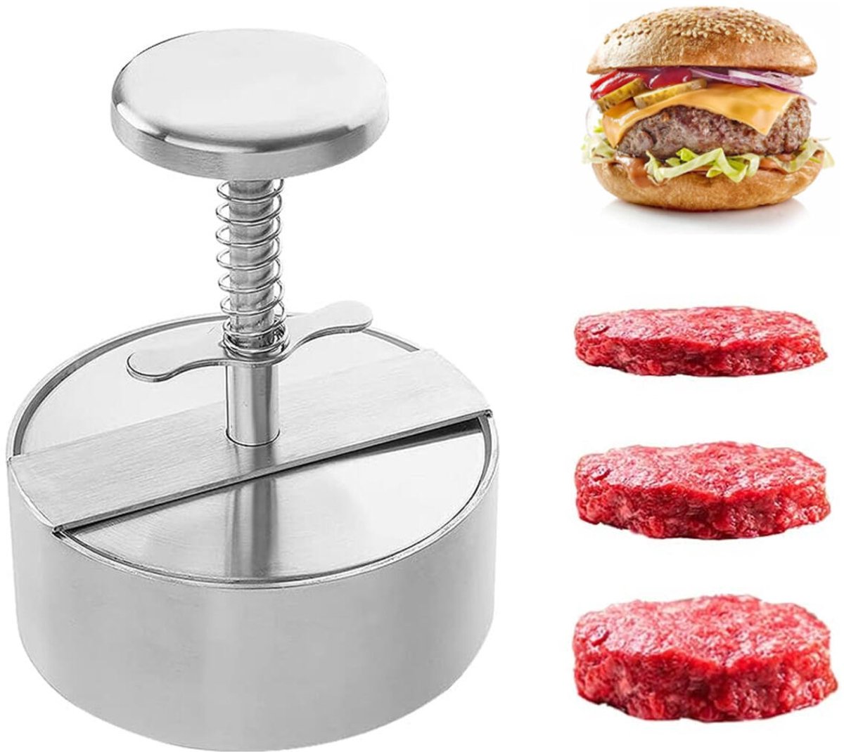 Hamburger Press - Burger Makers - with Scale Markings - 11.5*11.5*14 cm - Burger Press - Adjustable - Stainless Steel Hamburger Patty Maker - Non-Stick Burger Maker - Cookware - for Veggie, Meat, Beef, Pork, Lamb, Cheese, BBQ, Barbecue Grill