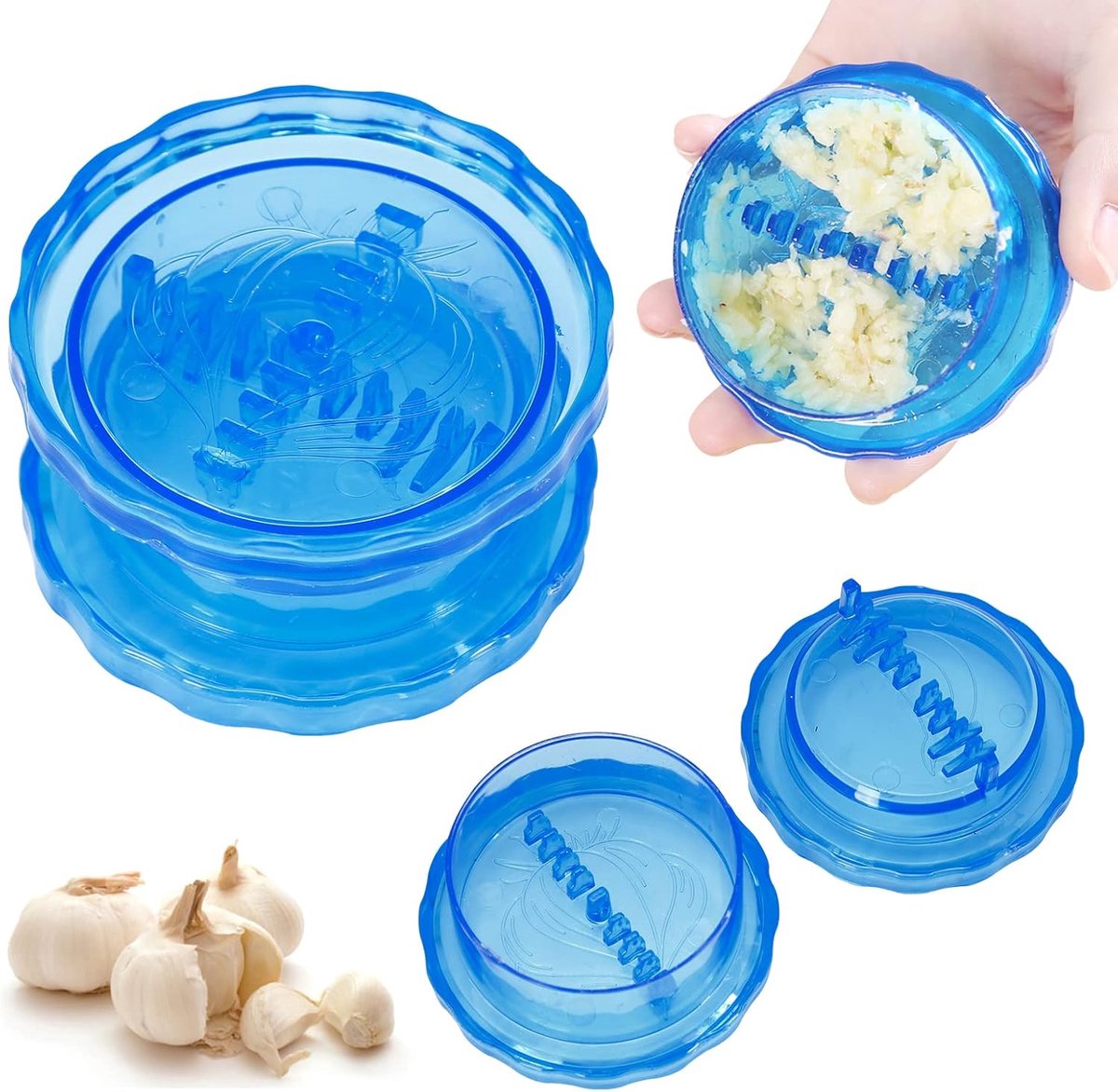 Garlic Twister - Garlic Press - Suitable for Garlic - Manual Garlic Press - Kitchen Gadget Press - Garlic Presses - Ginger Press - for chopping garlic, onions, ginger, herbs and nuts - Blue Transparent