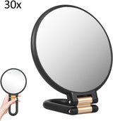 30X Magnifying Mirror - 24*14 cm - Hand Mirror with Folding Handle - Travel Magnifying Mirror with Handle - Double-Sided Magnifying Mirror - with 30x/1x Magnification - Portable Makeup Mirror - Multifunctional Hand Mirror - Black